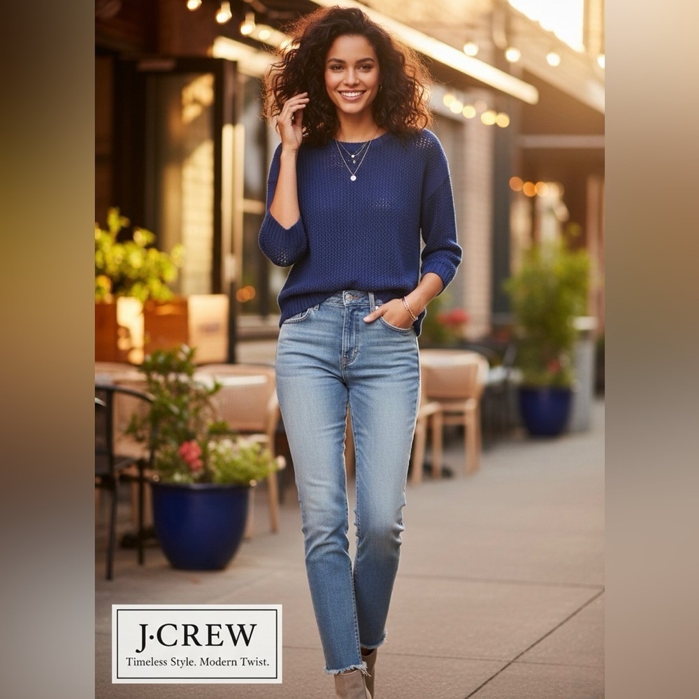 J. Crew Blue Knit 100% Cotton Top Blouse size L
